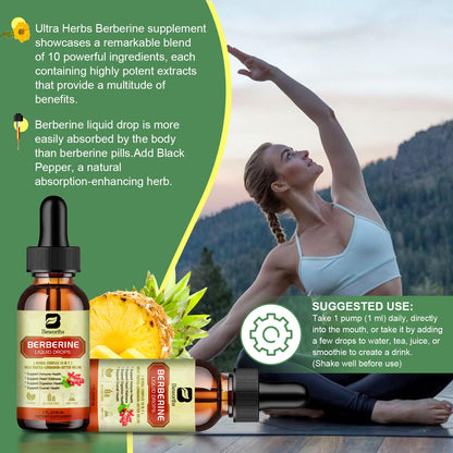B BEWORTHS Berberine Drops – 3PC Berberine Supplement with Ceylon Cinnamon, Turmeric & Bitter Melon