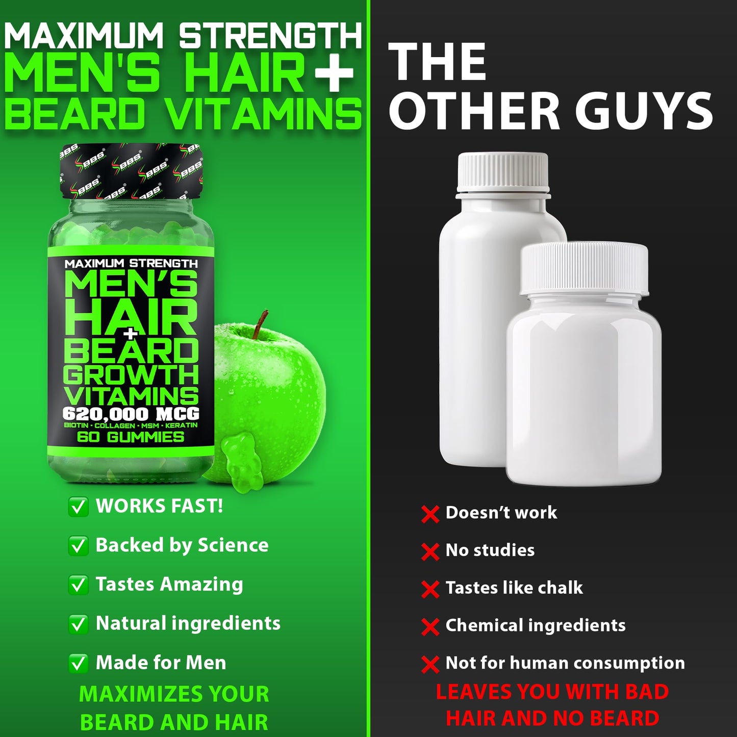 BBS Best Beard Stuff – Maximum Strength Biotin Gummies for Beard & Hair Growth