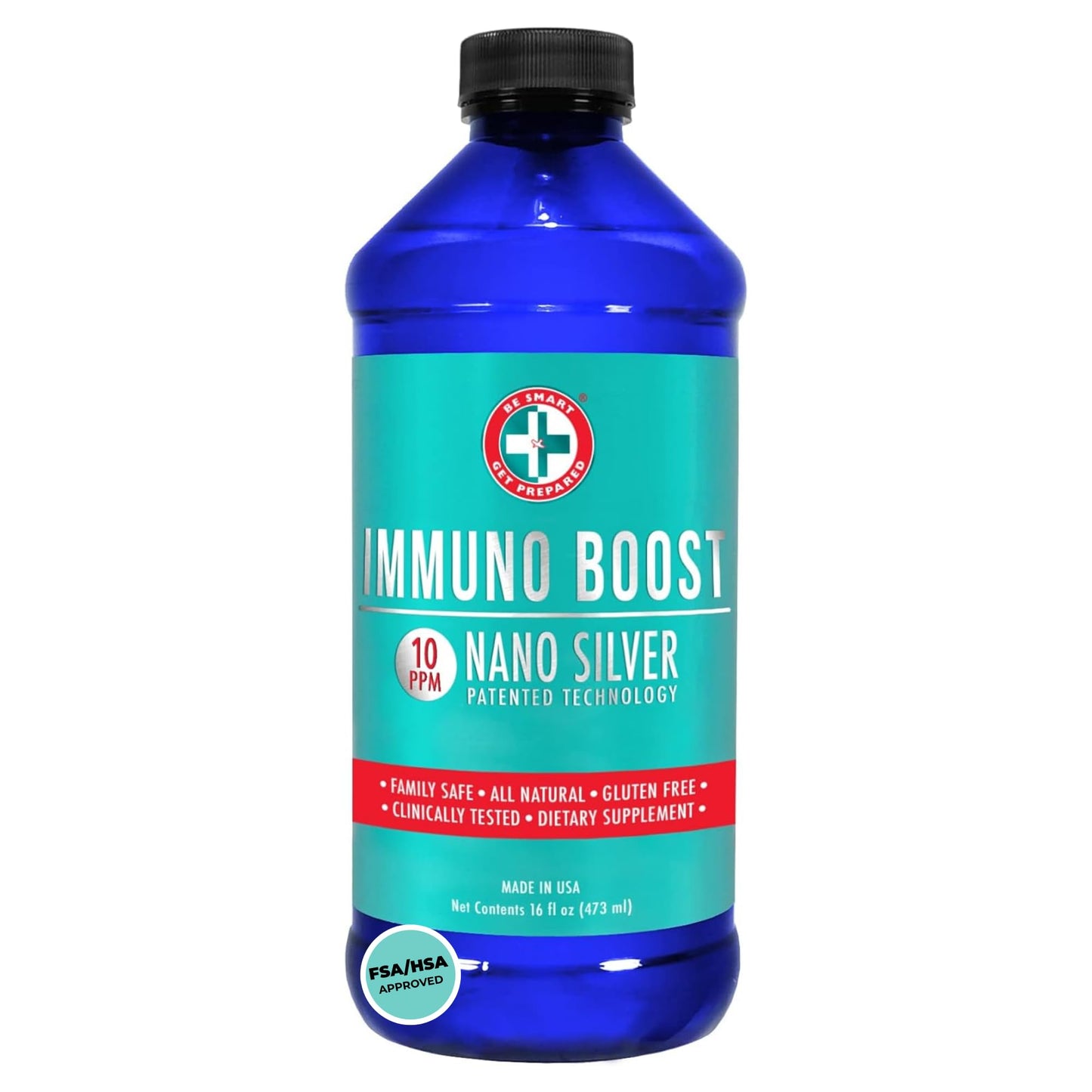 Be Smart Get Prepared Nano Silver Immuno Boost 16 oz – Immune Support, Gluten Free, Vegetarian, Made in USA