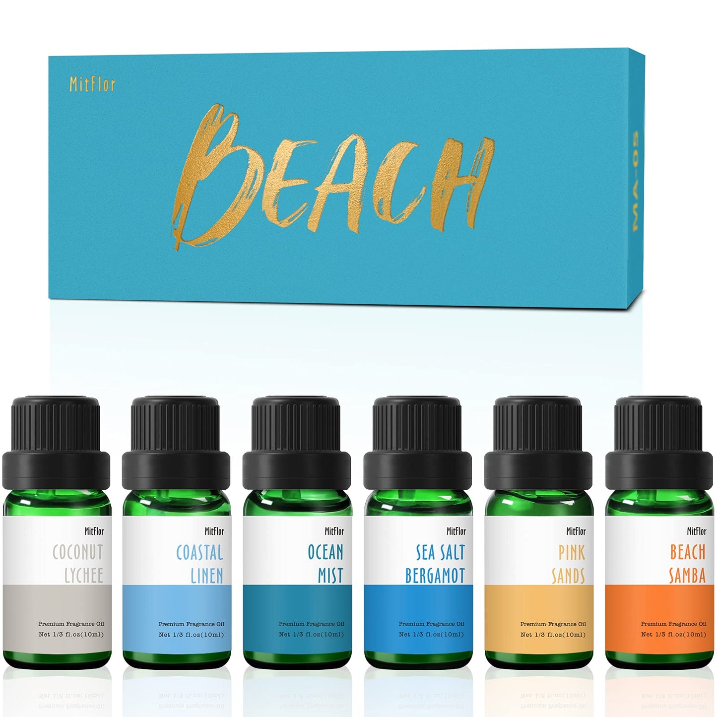 Beach Fragrance Oils by MitFlor – 6x10 ml Diffuser & Candle Oils
