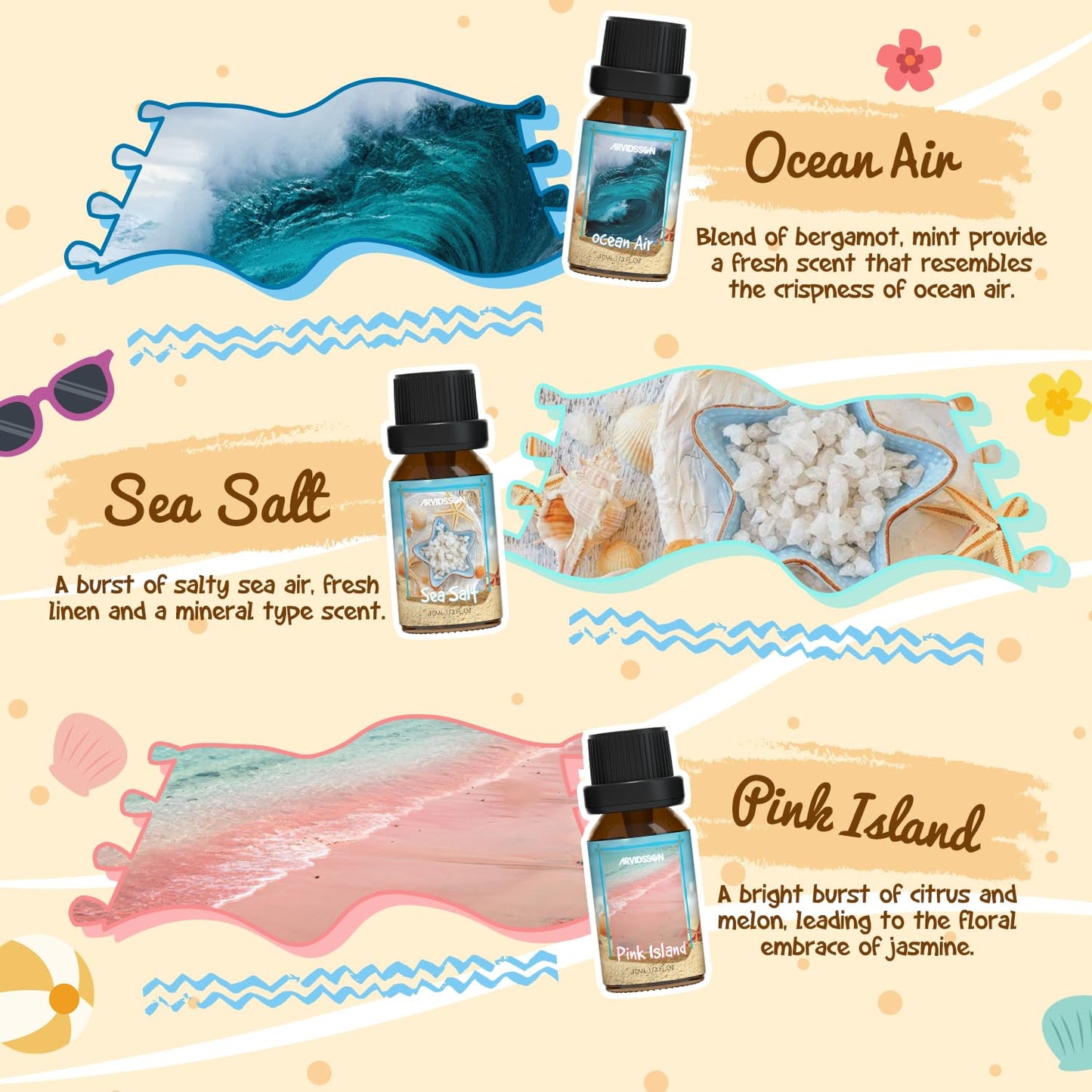 Beach Fragrance Oils Set for Diffusers | ARVIDSSON Summer Essential Oils