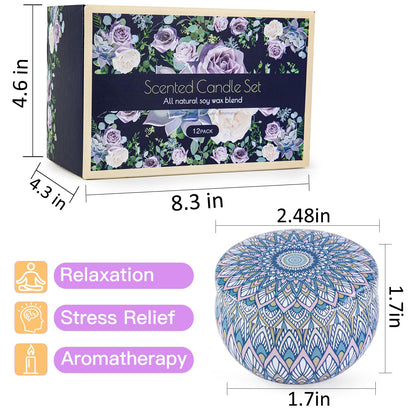 12-Pack Scented Candles Gift Set | Soy Wax Aromatherapy, 300H Burn Time