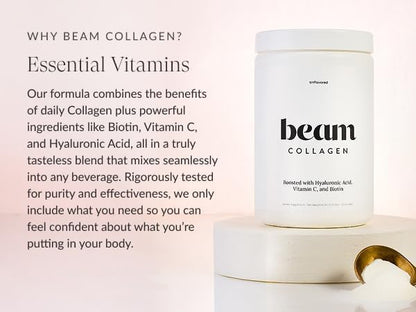 Beam Collagen Powder for Women with Hyaluronic Acid & Biotin – Grass-Fed, 60 Servings