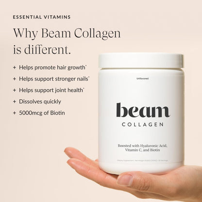 Beam Collagen Powder for Women with Hyaluronic Acid & Biotin – Grass-Fed, 60 Servings
