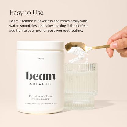 Beam Creatine Powder – Micronized Creatine Monohydrate | Third-Party Tested | 100 Servings | Unflavored