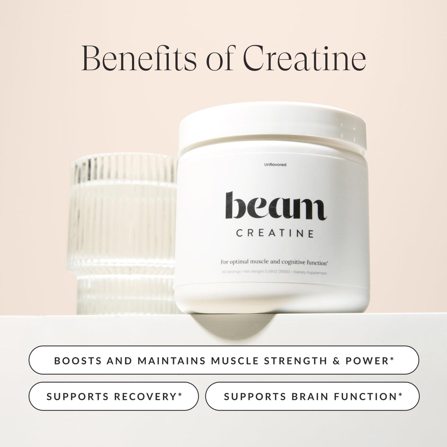 Beam Creatine Powder – Micronized Creatine Monohydrate | Third-Party Tested | 100 Servings | Unflavored