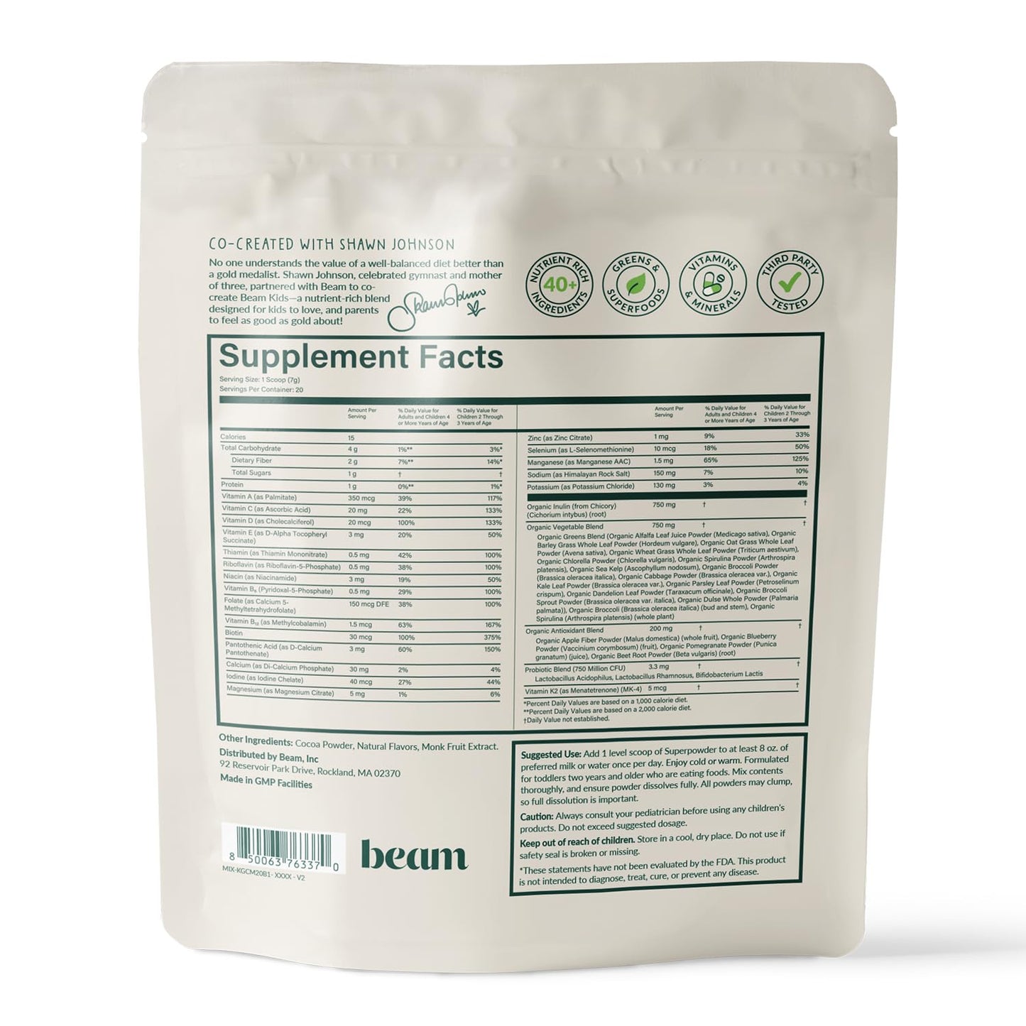 Beam Kids All in One Superfood Powder — Probiotics, Vitamins & Organic Greens