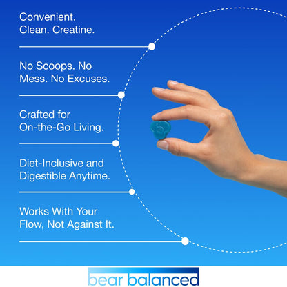 Bear Balanced Creatine Gummies – Creapure Creatine Monohydrate, L-Theanine, L-Tyrosine & B12 for Muscle, Focus & Energy | Sugar-Free, Low Calorie, Vegan