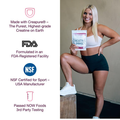 Bear Balanced Creatine Gummies with Creapure Monohydrate, L-Theanine & B12 – Focus, Energy & Strength (Vegan, Sugar-Free, Low-Calorie)