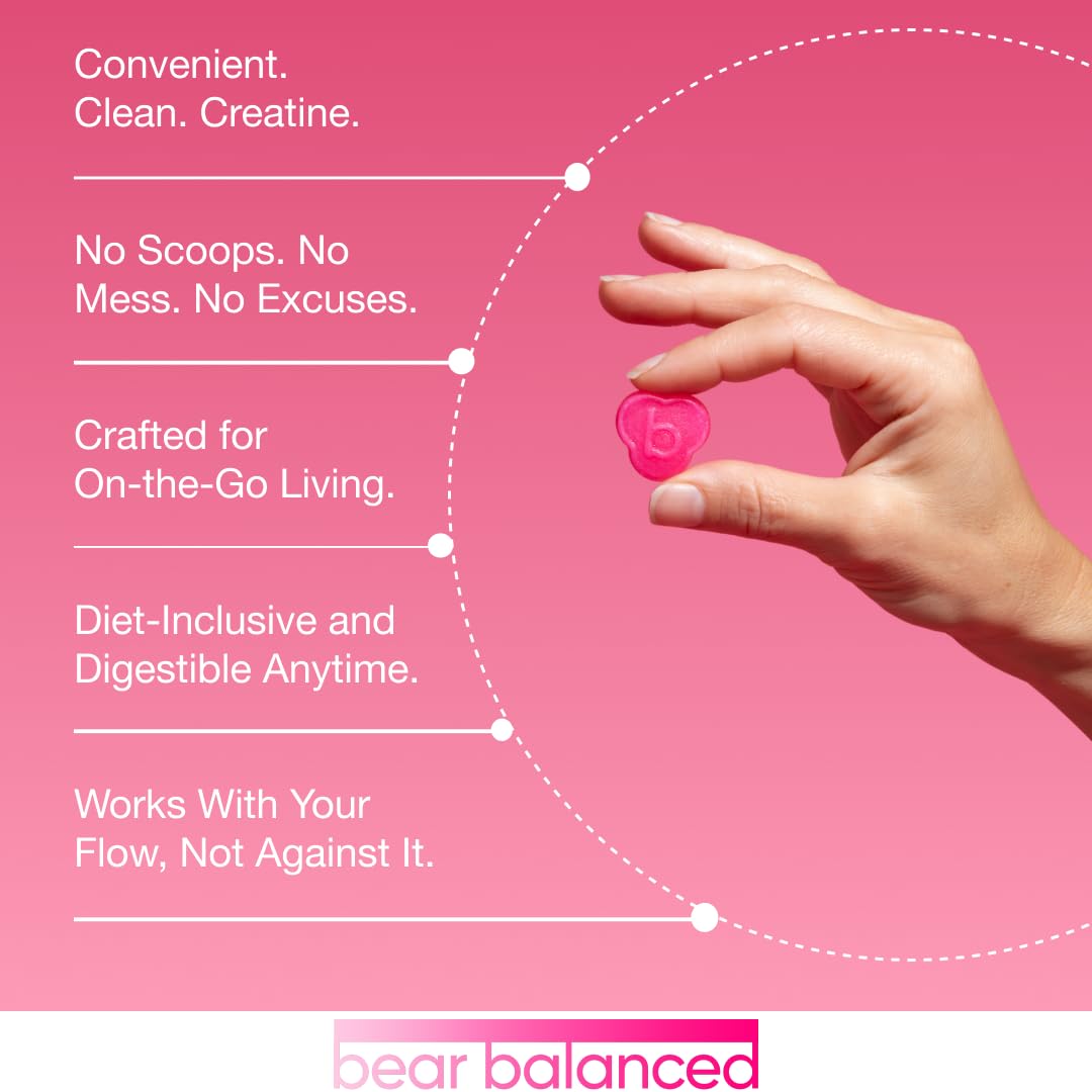 Bear Balanced Creatine Gummies with Creapure Monohydrate, L-Theanine & B12 – Focus, Energy & Strength (Vegan, Sugar-Free, Low-Calorie)