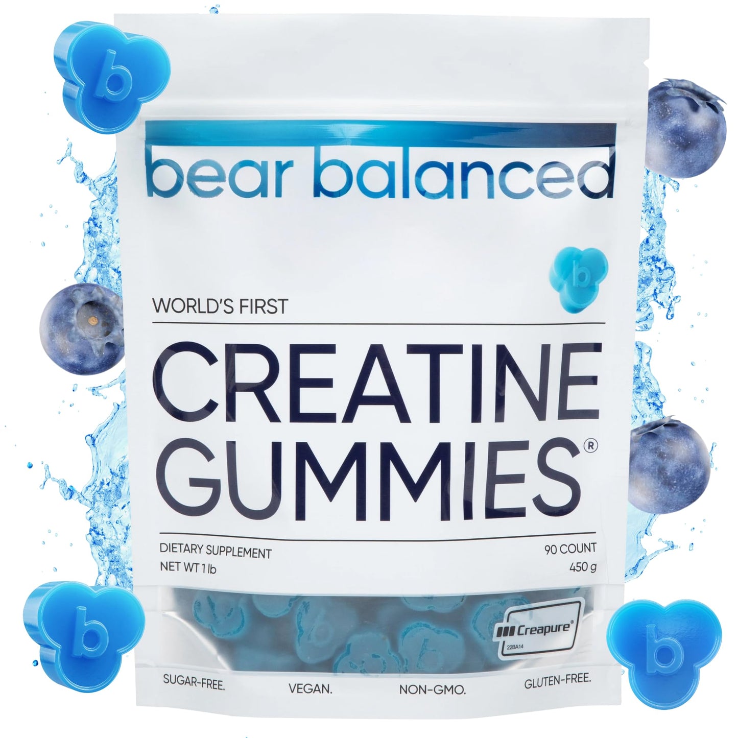 Bear Balanced Creatine Gummies – Creapure Creatine Monohydrate, L-Theanine, L-Tyrosine & B12 for Muscle, Focus & Energy | Sugar-Free, Low Calorie, Vegan