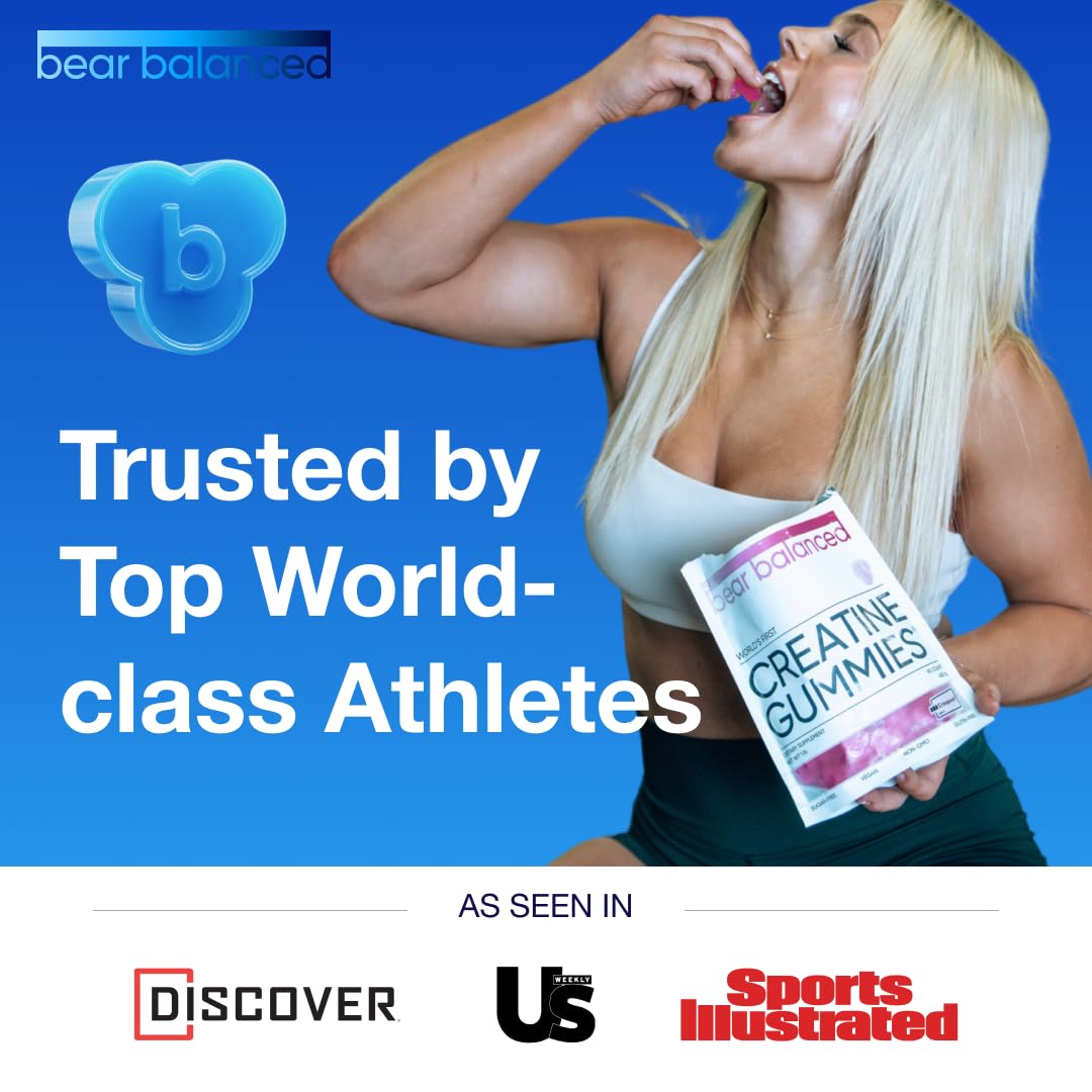 Bear Balanced Creatine Gummies – Creapure Creatine Monohydrate, L-Theanine, L-Tyrosine & B12 for Muscle, Focus & Energy | Sugar-Free, Low Calorie, Vegan