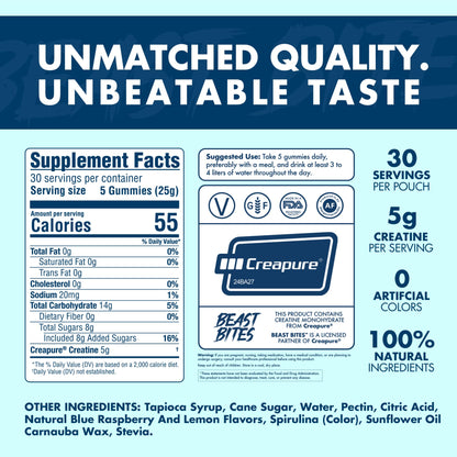 BEAST BITES Creatine Monohydrate Gummies – 5g Creapure, 150 Gummies, USA Made