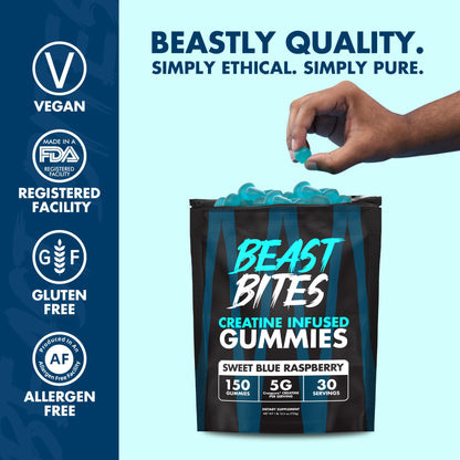 BEAST BITES Creatine Monohydrate Gummies – 5g Creapure, 150 Gummies, USA Made