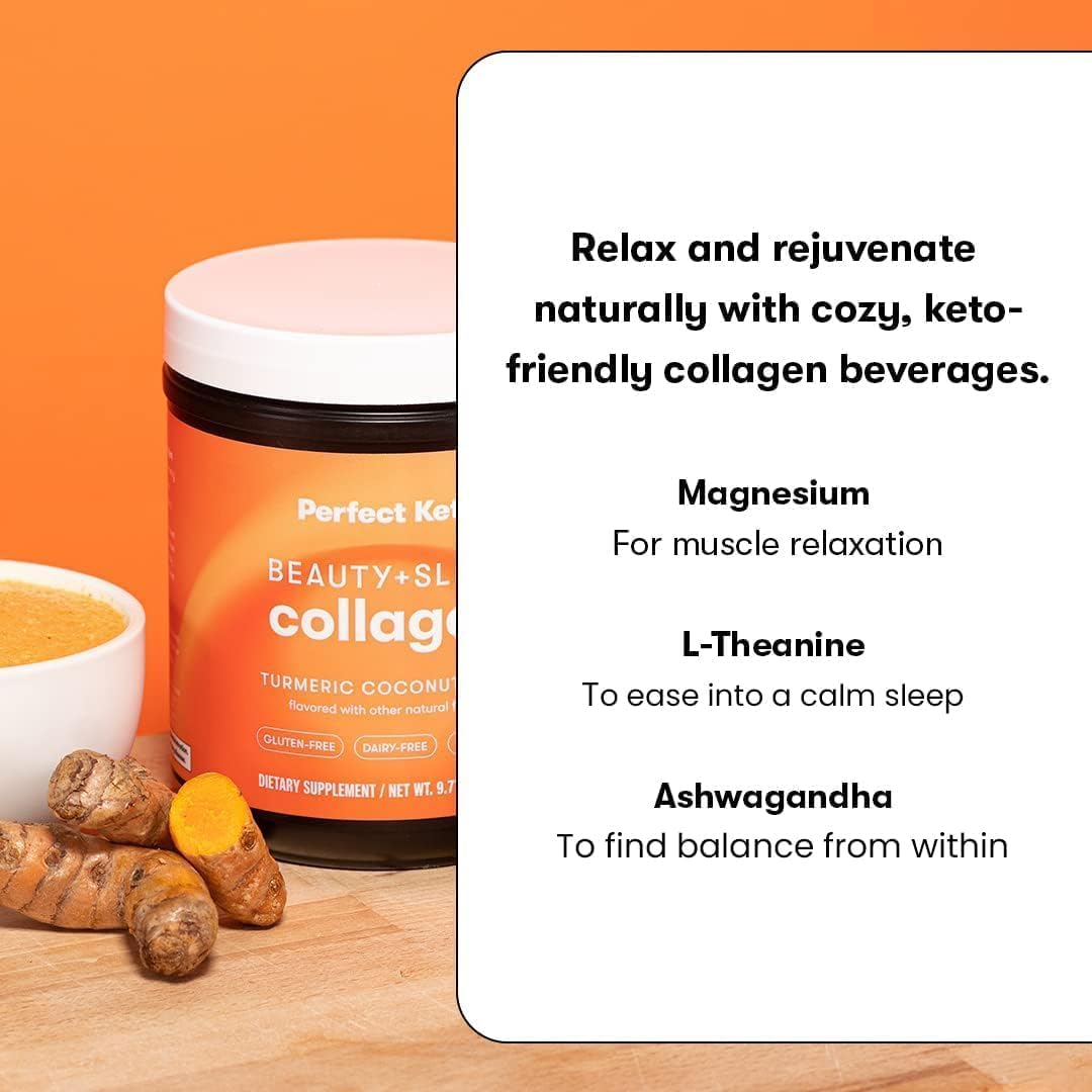 Beauty + Sleep Collagen Protein Powder – Turmeric Coconut Latte | Perfect Keto