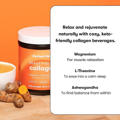 Beauty + Sleep Collagen Protein Powder – Turmeric Coconut Latte | Perfect Keto