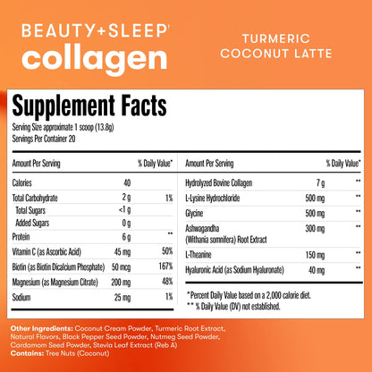 Beauty + Sleep Collagen Protein Powder – Turmeric Coconut Latte | Perfect Keto