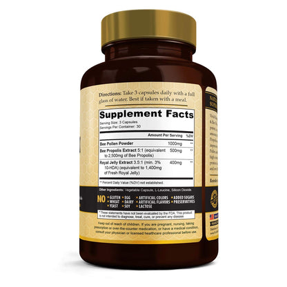 Vivid Health Nutrition Royal Jelly & Bee Pollen Capsules - High Potency, 90 Count