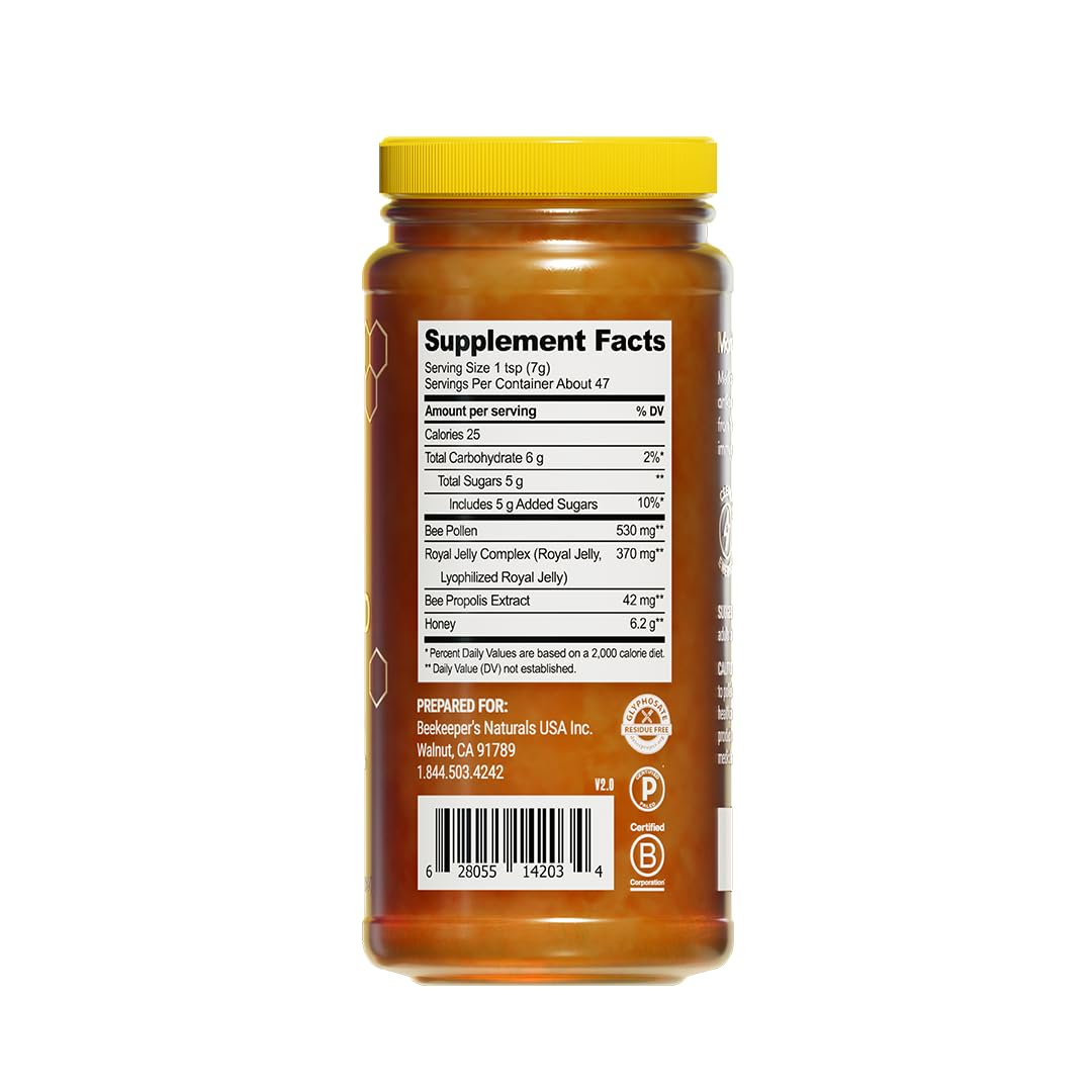 Beekeeper's Naturals Superfood Honey – Bee Pollen, Royal Jelly & Propolis (11.6 oz)
