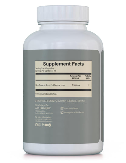 Zen Principle Beef Liver Supplement – Grass-Fed, Pasture-Raised, Desiccated Liver Capsules | No Hormones or GMO | 360 Capsules (2-Pack)