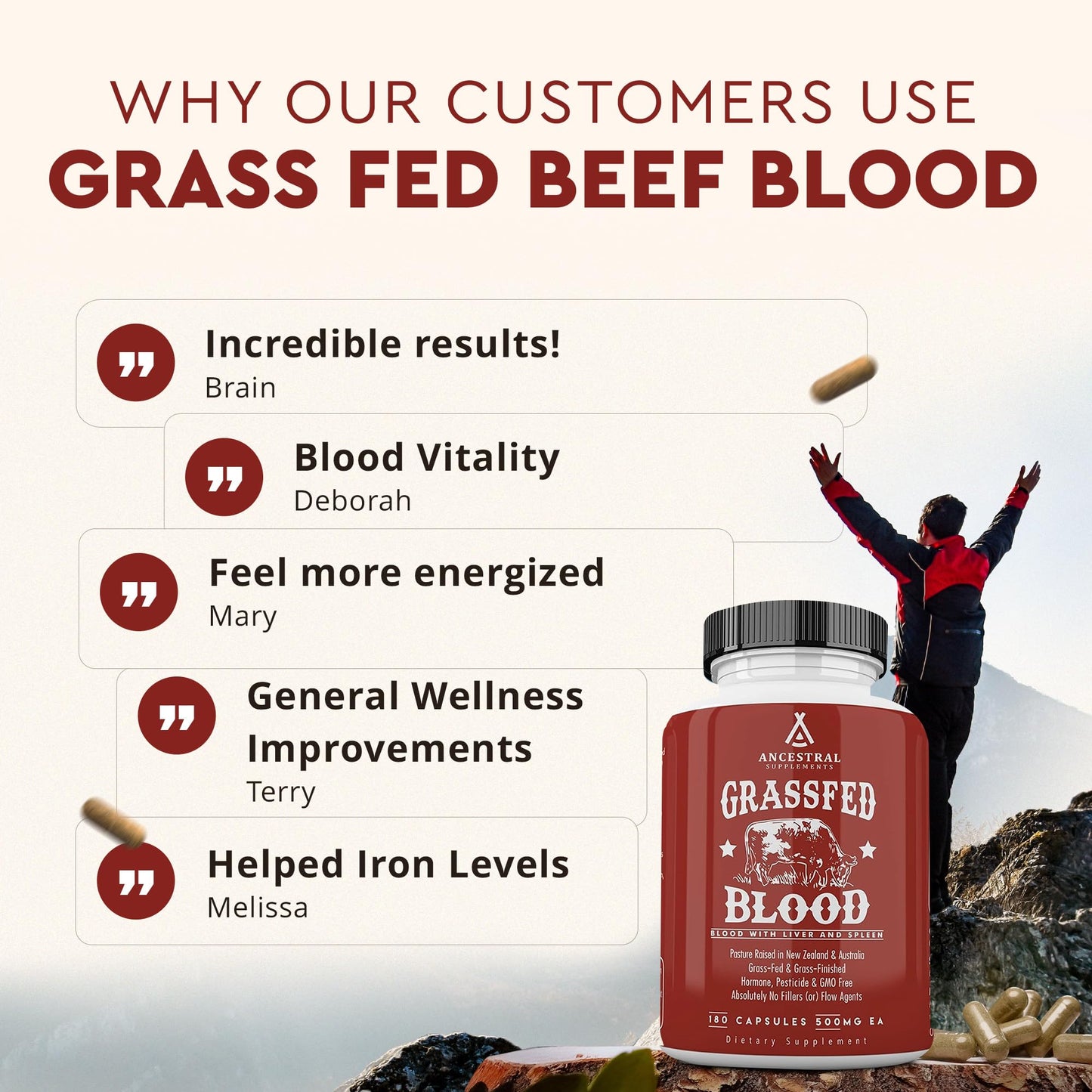 Ancestral Supplements Grass Fed Blood is Blood, Liver & Spleen Formula — 180 Capsules