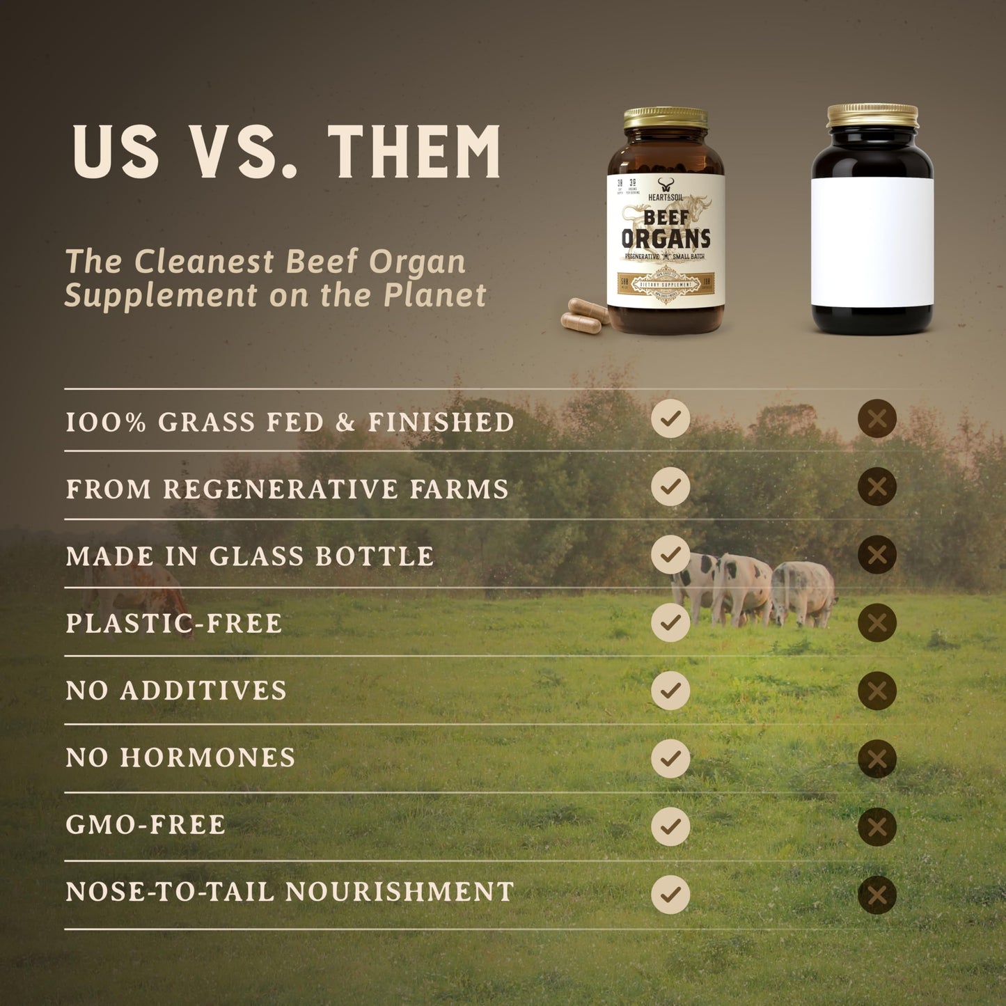 HEART & SOIL – Grass-Fed Beef Organ Supplements (Liver, Heart, Kidney, Pancreas & Spleen) – 180 Capsules