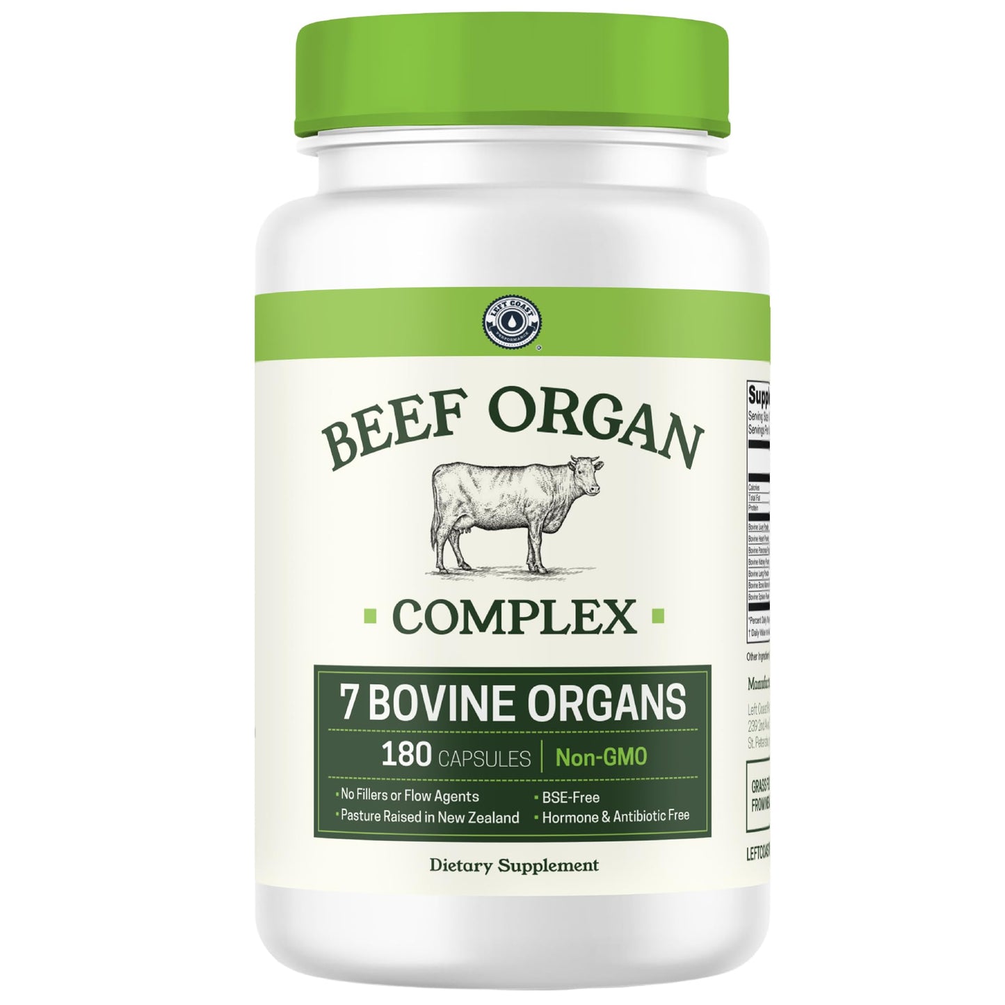 Beef Organ Supplement Grass Fed - 7-Organ NZ Complex | 180ct | Non-GMO