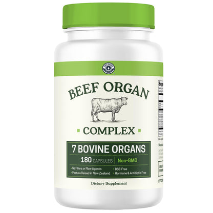 Beef Organ Supplement Grass Fed - 7-Organ NZ Complex | 180ct | Non-GMO