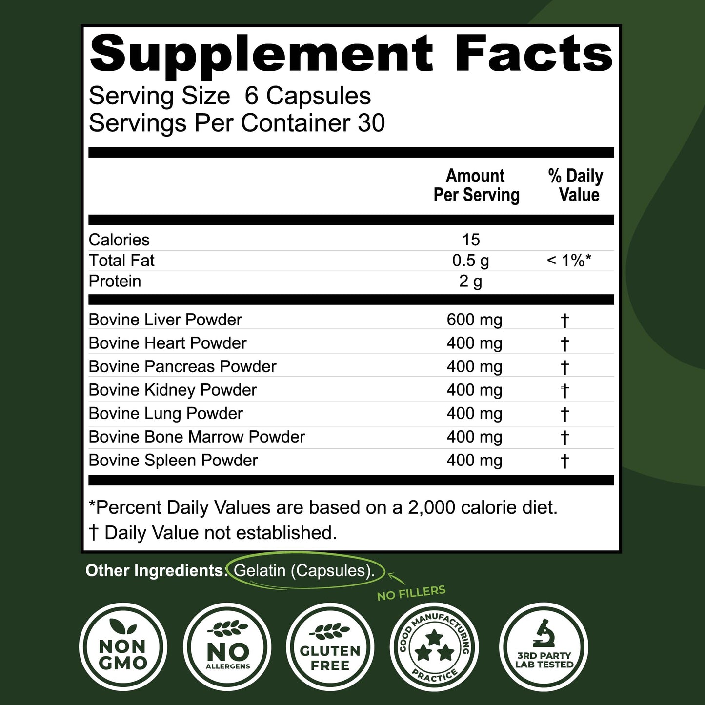 Beef Organ Supplement Grass Fed - 7-Organ NZ Complex | 180ct | Non-GMO