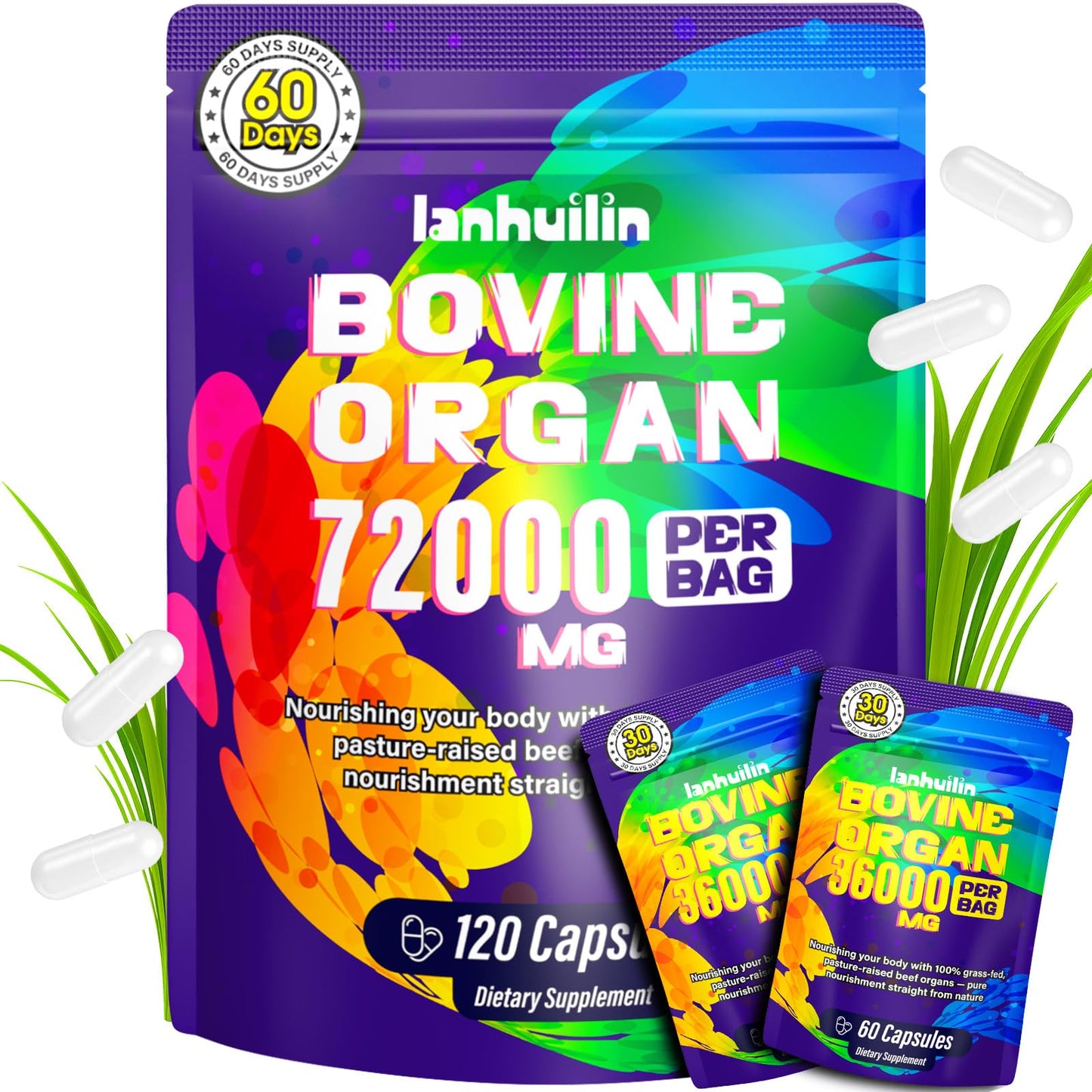 Lanhuilin Beef Organ Supplement for Women – Grass-Fed Liver, Kidney, Heart & More (120 Caps)