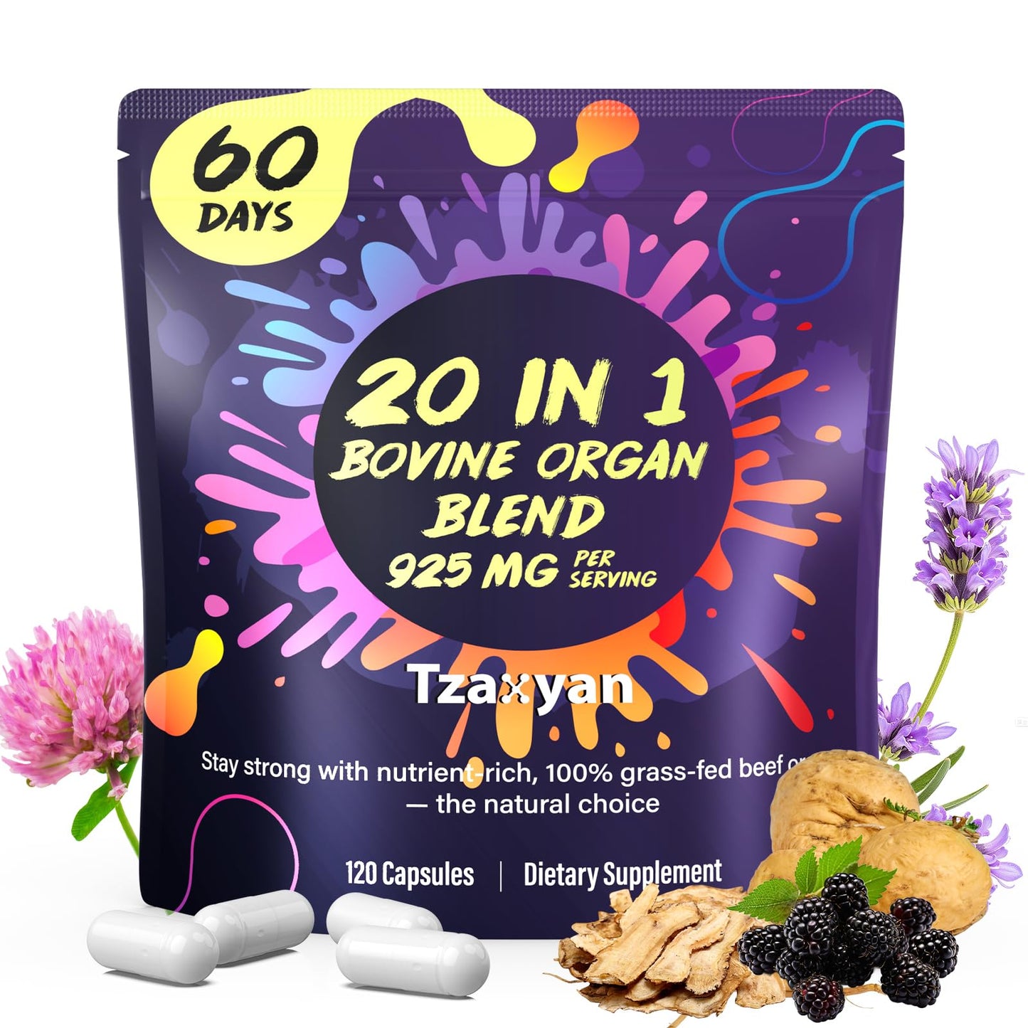 tzaxyan 20-In-1 Beef Organ Supplement for Women – Grass-Fed Liver, Uterus, Ovary & More | Hormone Balance & Energy | 60 Days