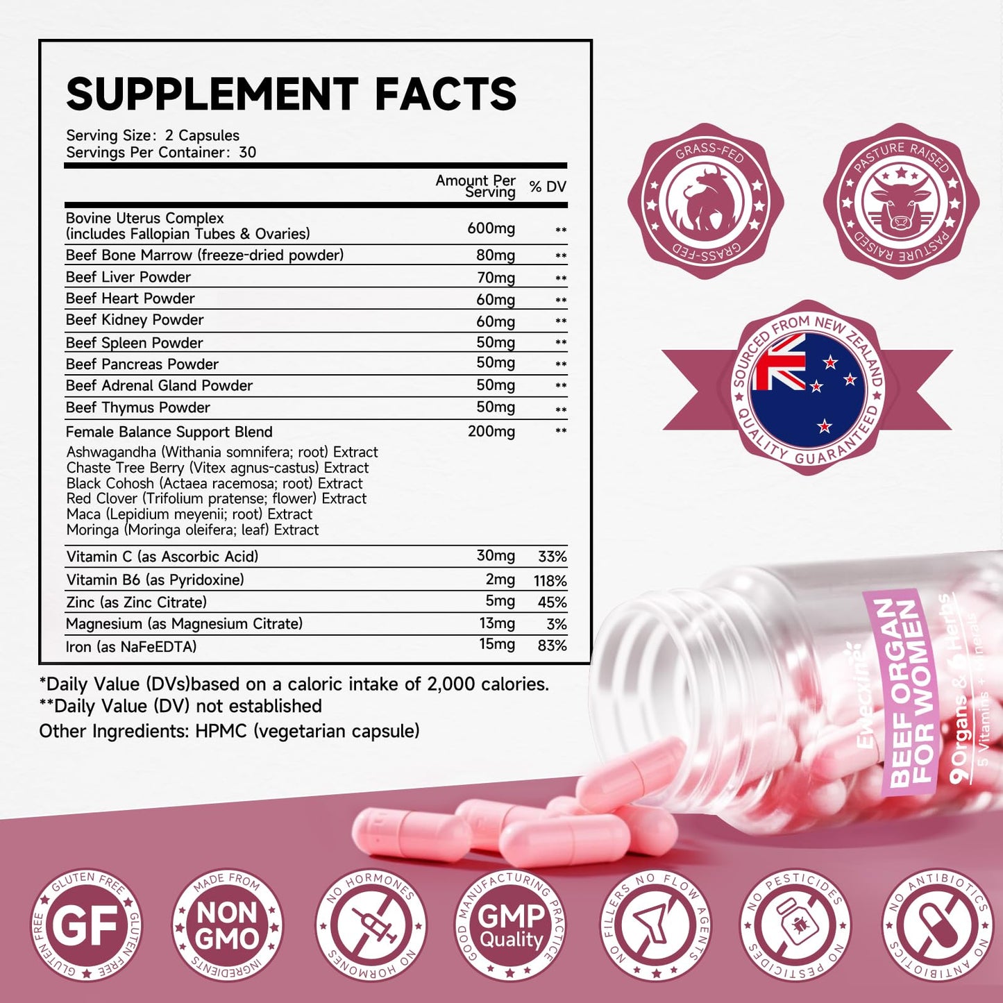 Beef Organs for Women – 600mg Uterus, Liver, Kidney & Heart | Hormone Support