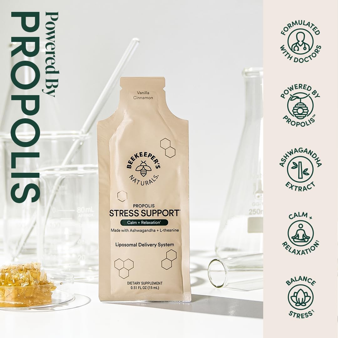 Beekeeper's Naturals Ashwagandha Liposomal Stress Support 600mg with Propolis & L-Theanine, 30ct