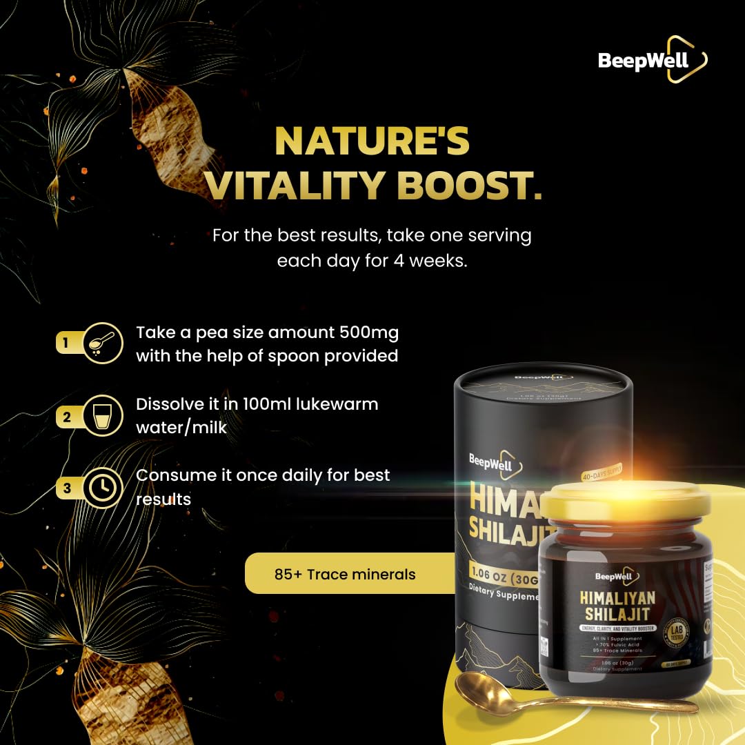 BeepWell Shilajit Resin – Organic Himalayan Shilajit, 60 Servings
