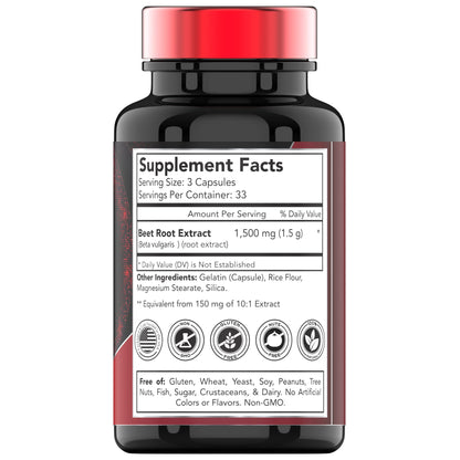 Beet Root Capsules 1500 Mg - 100 Capsules | Beet Root Powder Extract Capsules | Non-GMO & Gluten-Free | Produced in The USA | TNVitamins
