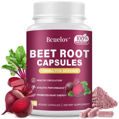 Beet Root Capsules 1300mg – Pure Beetroot Powder for Energy & Endurance | 90 Capsules