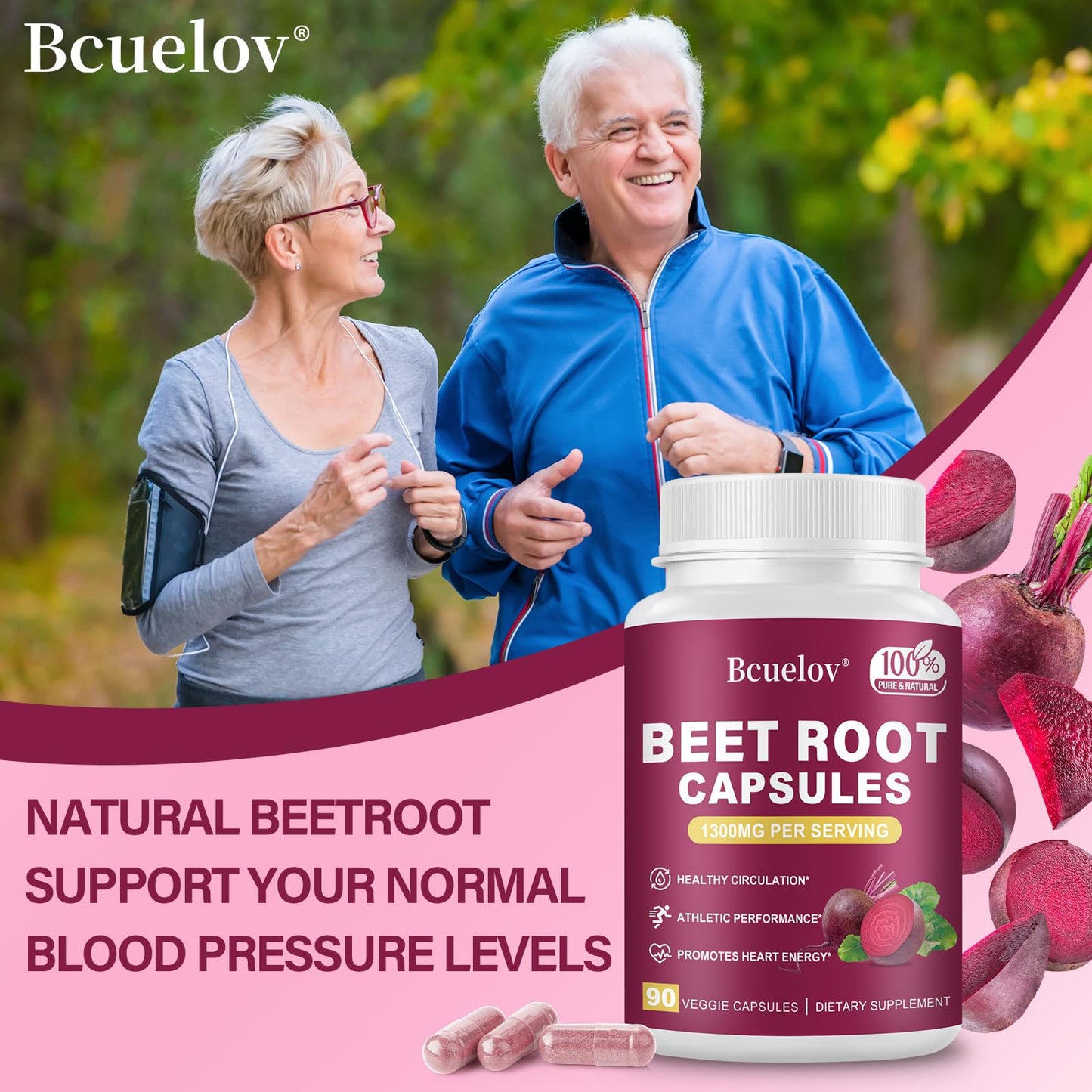 Beet Root Capsules 1300mg – Pure Beetroot Powder for Energy & Endurance | 90 Capsules