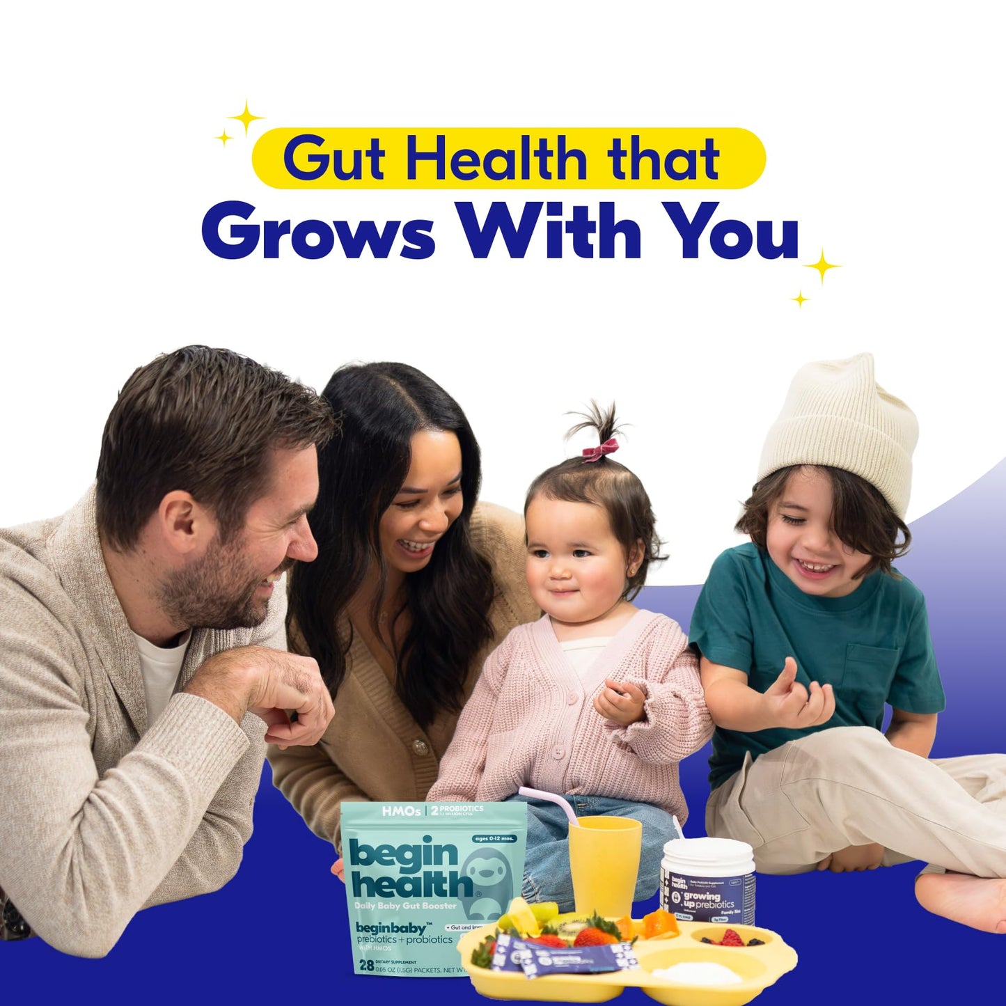 Begin Health Growing Up Prebiotics for Kids — 56-Pack, Unflavored Powder for Digestive Support