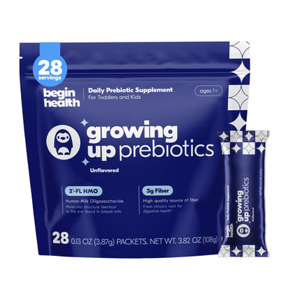 Begin Health Growing Up Prebiotics for Kids – 28-Pack Unflavored Prebiotic Powder