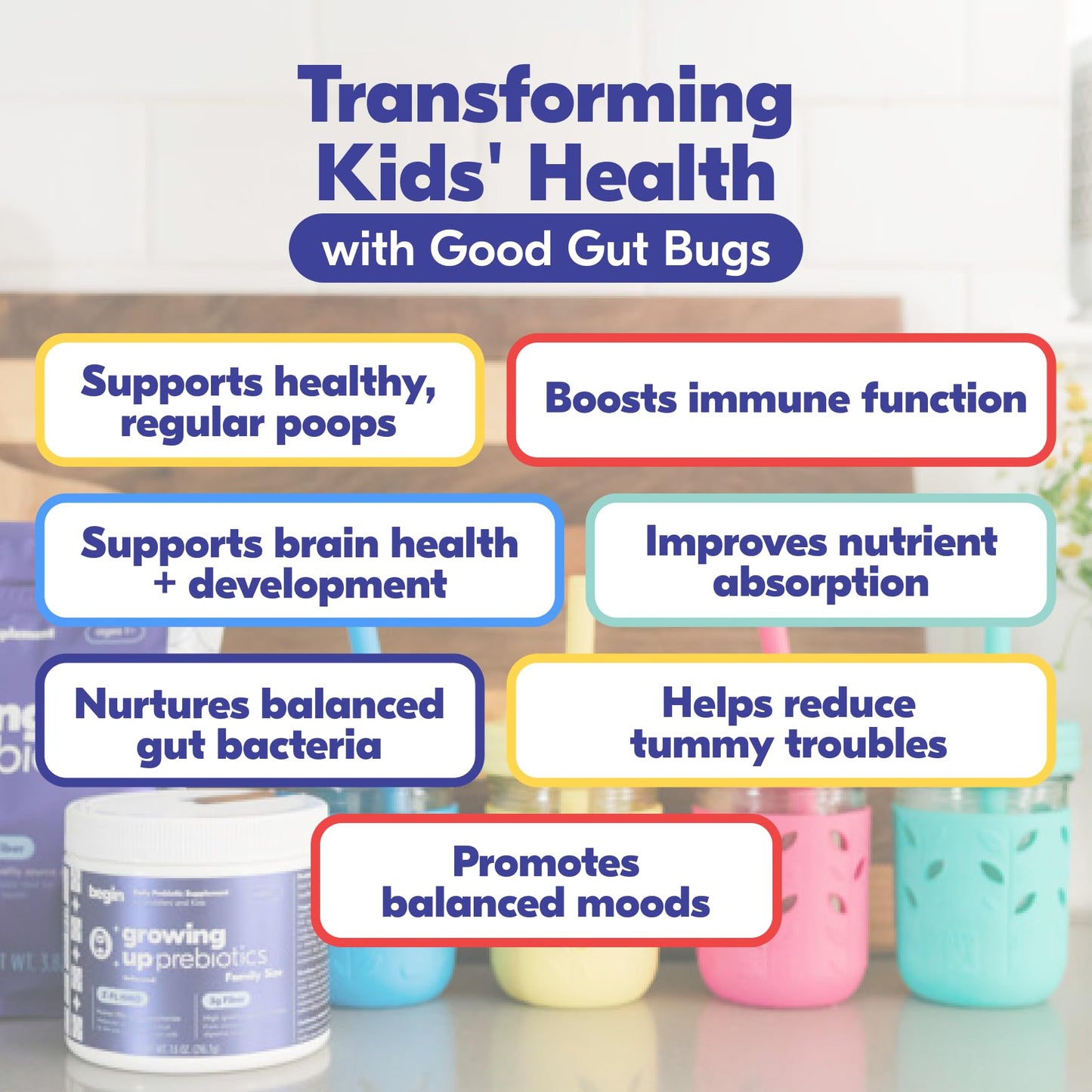 Begin Health Growing Up Prebiotics for Kids – 28-Pack Unflavored Prebiotic Powder