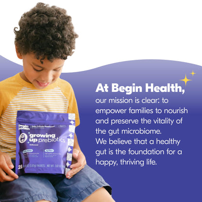Begin Health Growing Up Prebiotics for Kids – 28-Pack Unflavored Prebiotic Powder