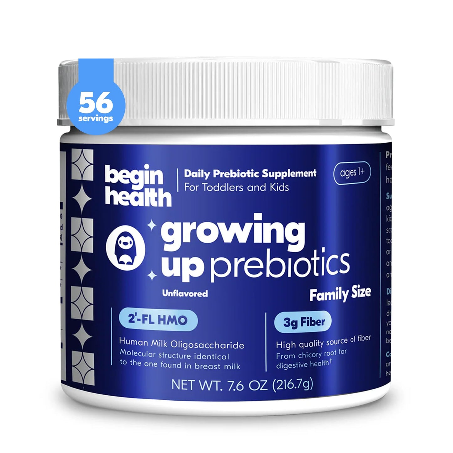Begin Health Growing Up Prebiotics for Kids — 56-Pack, Unflavored Powder for Digestive Support