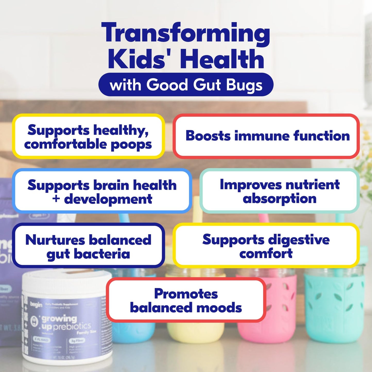 Begin Health Growing Up Prebiotics for Kids 84-Packs | Unflavored Soluble Powder for Digestive Comfort