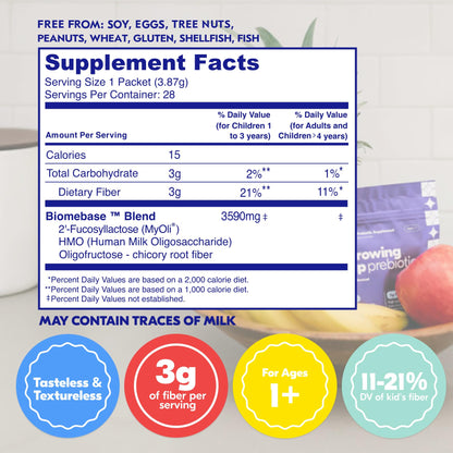 Begin Health Growing Up Prebiotics for Kids 84-Packs | Unflavored Soluble Powder for Digestive Comfort