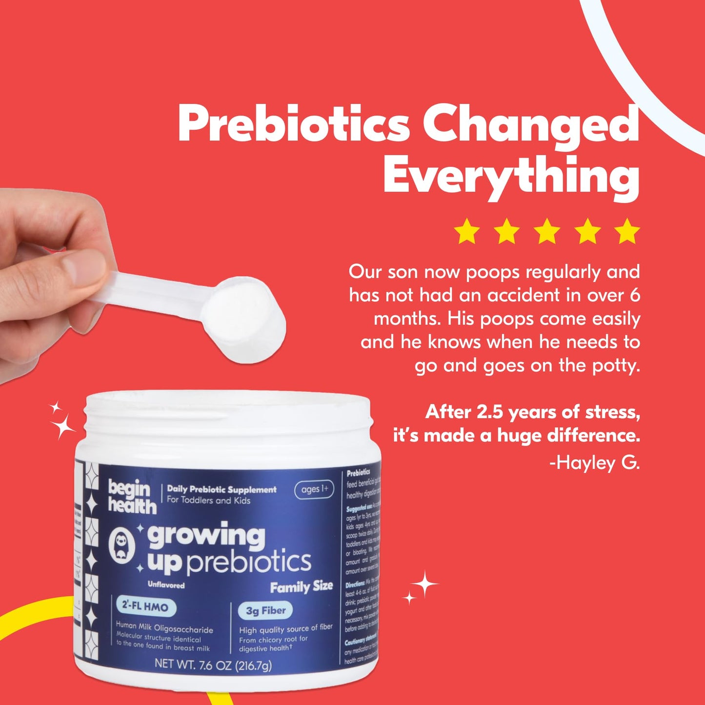 Begin Health Growing Up Prebiotics for Kids — 56-Pack, Unflavored Powder for Digestive Support