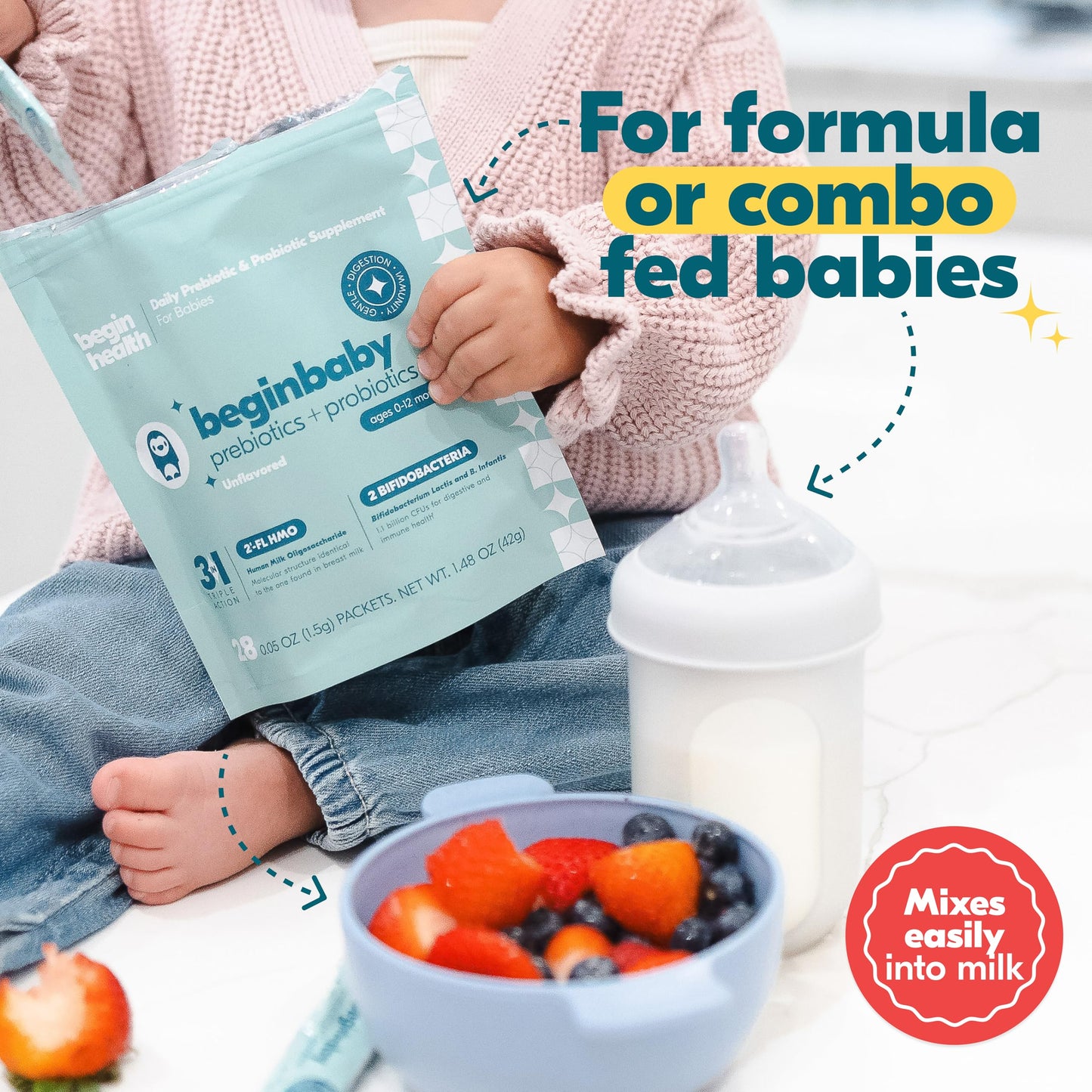 BeginBaby Prebiotics & Probiotics for Infants (0-12 Months) | Begin Health, 28-Pack Unflavored