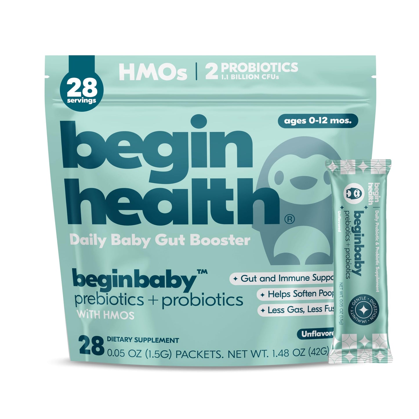 BeginBaby Prebiotics & Probiotics for Infants (0-12 Months) | Begin Health, 28-Pack Unflavored