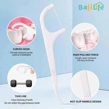 200 Dental Floss Picks - 2-Box Bejilife Dispenser Kit | Travel-Friendly