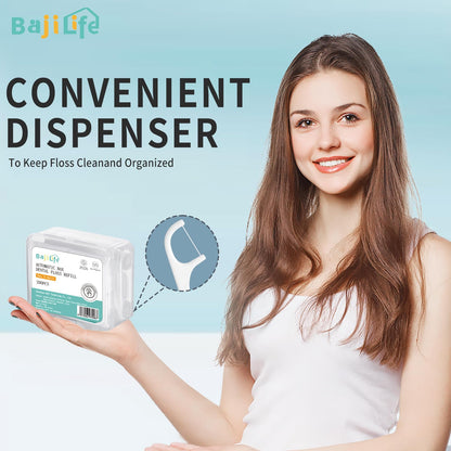 200 Dental Floss Picks - 2-Box Bejilife Dispenser Kit | Travel-Friendly