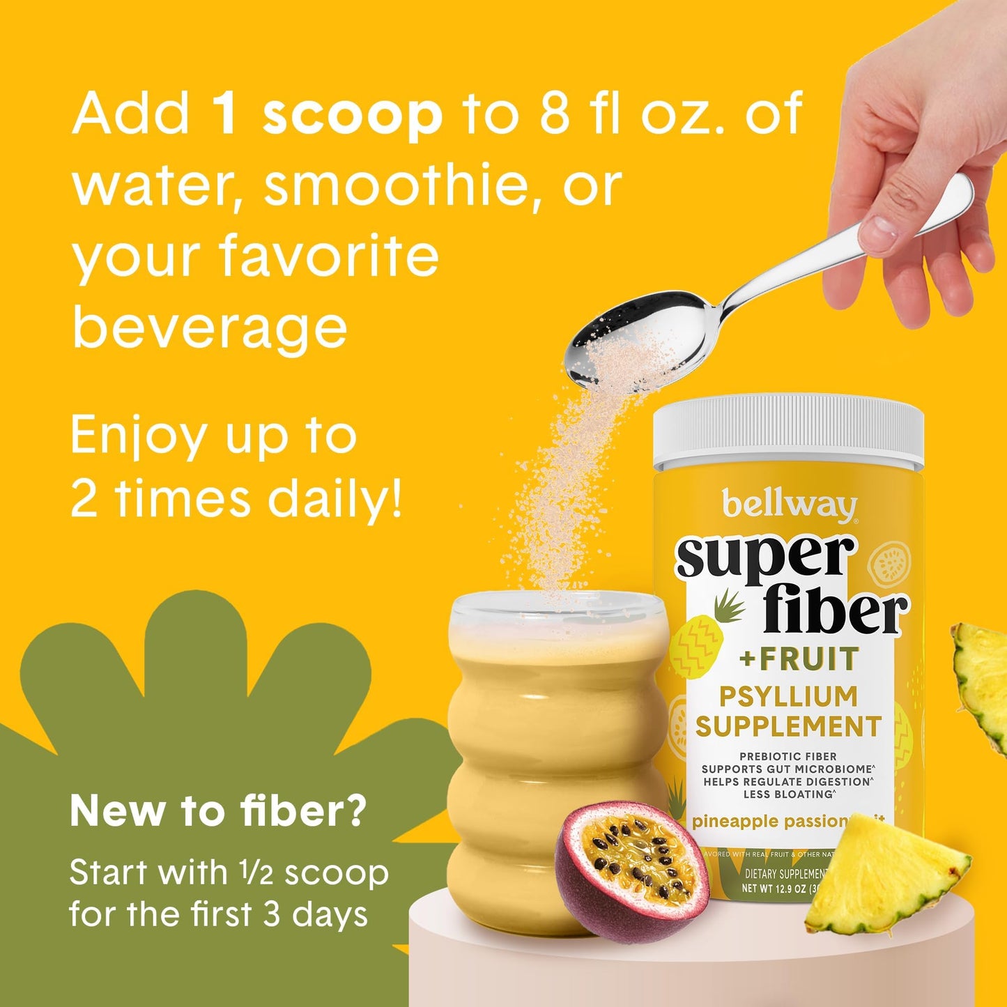 Bellway Super Fiber Powder + Fruit – Pineapple Passion (Sugar-Free Psyllium Husk Fiber)